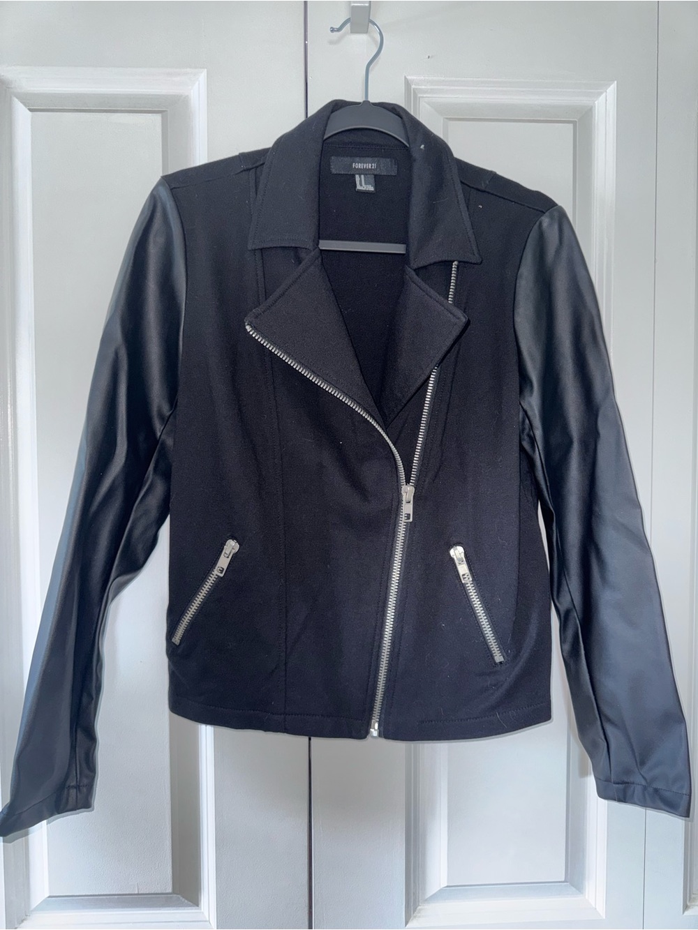 Forever 21 Black Jacket with Faux Leather Sleeves